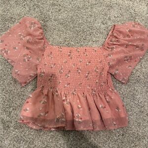 Altar'd State Pink Floral Smocked Blouse